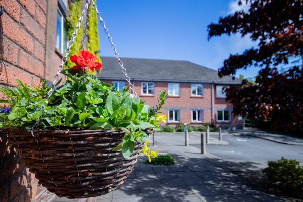 hanging basket outside building